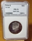 2004-S Kennedy Silver Half Dollar NNC PROOF 70 Deep Cameo lot 16