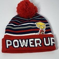 Super Mario Bros Power Up Red Blue Pom-Pom Knit Beanie Hat Winter Cap