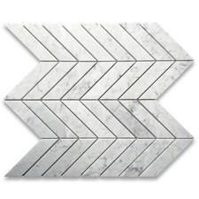 C7CXH Chevron Carrara White Marble 1x4 Mosaic Tile Honed Bianco Venato