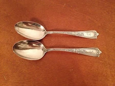 Antique Pair of Gorham Sterling Silver Domestic Pattern Spoons Mermod & Jaccard