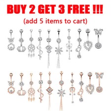 14G Surgical Steel Belly Button Rings Dangle Navel Ring Curved Bar CZ Piercing