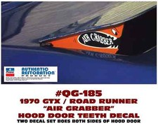 Ge-qg-185 1970 Plymouth Road Runner - Air Grabber Teeth - Hood Door Decal Set