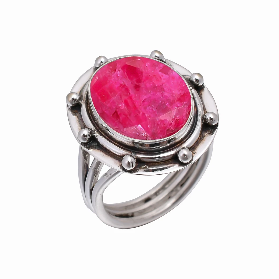 Регулируемое сестринское кольцо из чистого серебра 925 пробы с имитацией рубина V4921 - Изображение 3 из 4