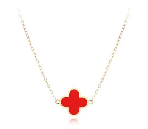 GOLDPIA-14K-Gold-Clover-Enamel-Necklace-Red-Van-Cleef-JESTINA-Stone-Henge