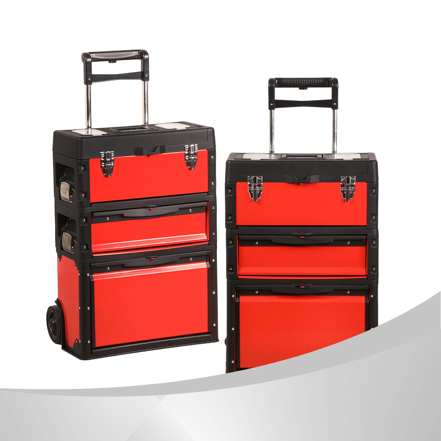 Red Tool Box 3-Tier Stackable Trolley Storage Case Organize 19.5" x 28.5" x 12"