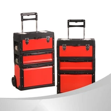 Red Tool Box 3-Tier Stackable Trolley Storage Case Organize 19.5" x 28.5" x 12"