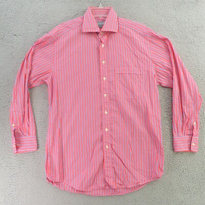 Hickey Freeman Shirt Men Medium 15.5 Pink Blue Long Sleeve Button Up 33