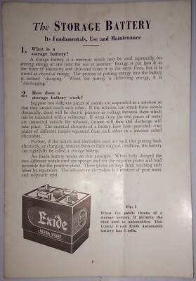 Vintage Exide Battery Automotive Manual/Pamphlet 1920's-30's