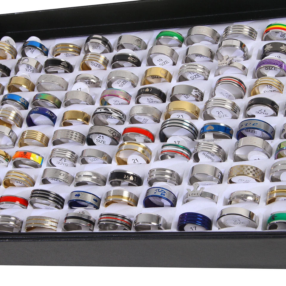 100Pcs Wholesale Mix Styles Stainless Steel Finger Rings Lot Men Women's Jewelry - Image 4 of 4