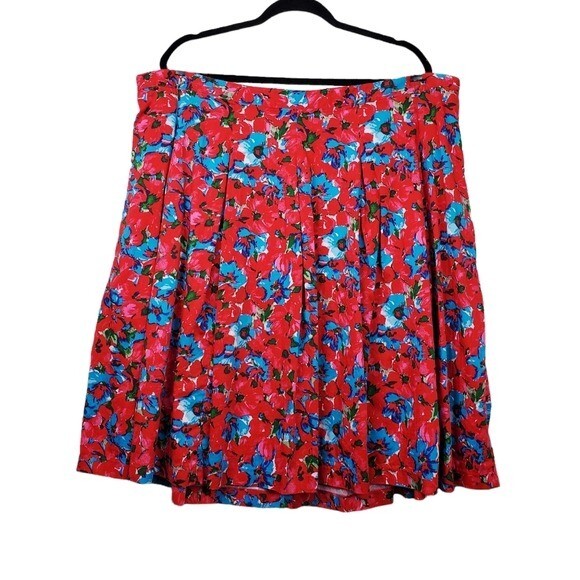 Talbots A-Line Cotton Skirt-Size 6-Blue/Peach Large Floral Print-Poly Lined- NWT