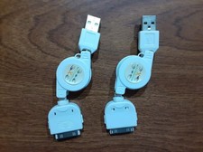 NEW 2 PCS WHITE RETRACTABLE USB CABLE DATA SYNC POWER CORD CHARGER WIRE