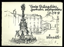 Gerhard Stengel Lithographie Grafik Linz/Donau 1965 mit seiner privaten Widmung