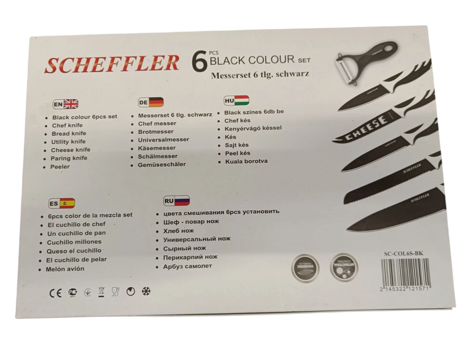 Scheffler schwarzes 6-tlg. Messerset Antihaftbeschichtet Kochmesser Küche - Bild 4 von 4