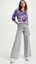 Isabel Marant Etoile Maria Women's Blue Floral Print Blouse Tunic Top S 34