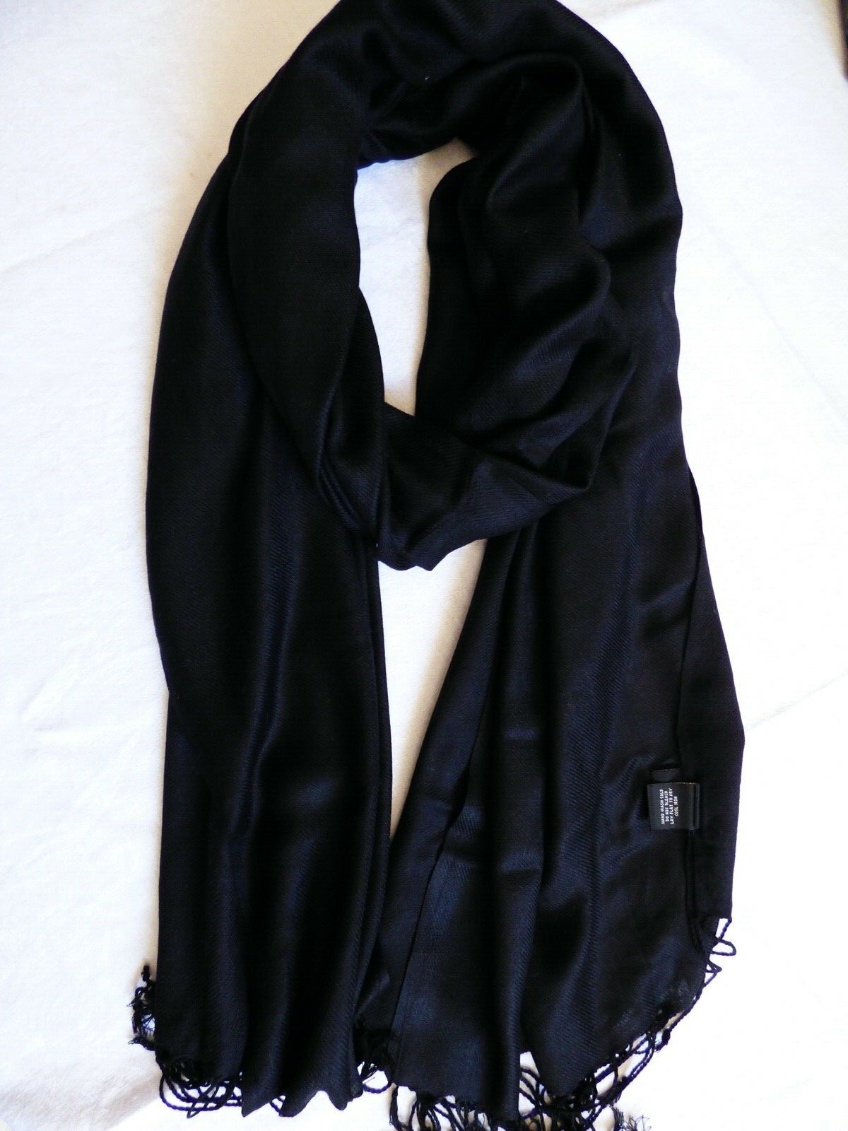 Cejon solid pattern Black fringe Scarf Shawl Wrap - image 5