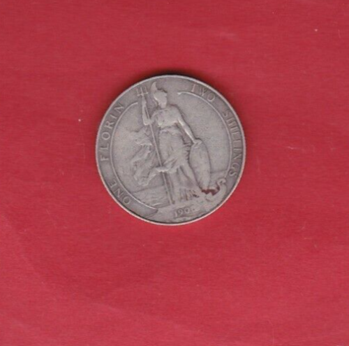 1906 EDWARD VII SILVER FLORIN COIN IN USED FINE CONDITION. - Afbeelding 1 van 2