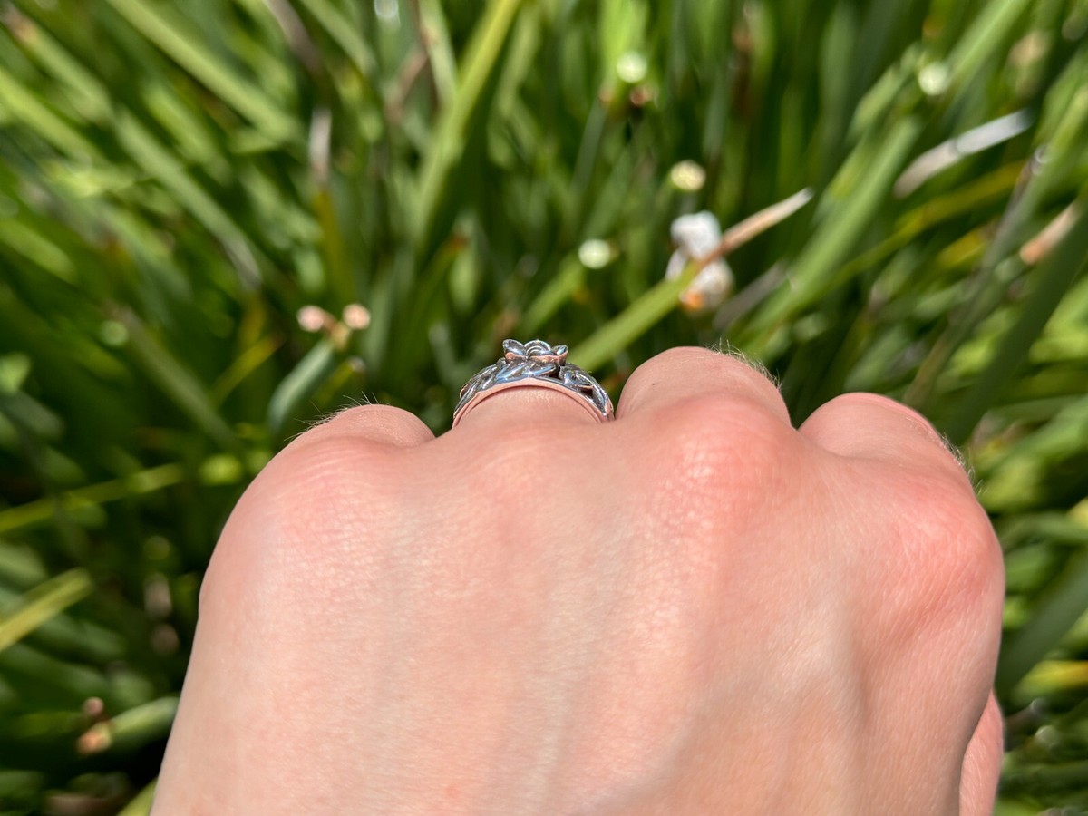 Oxidized Rose Flower Leaf Vintage Ring – .925 Sterling Silver, Sizes 6-10 - View #8