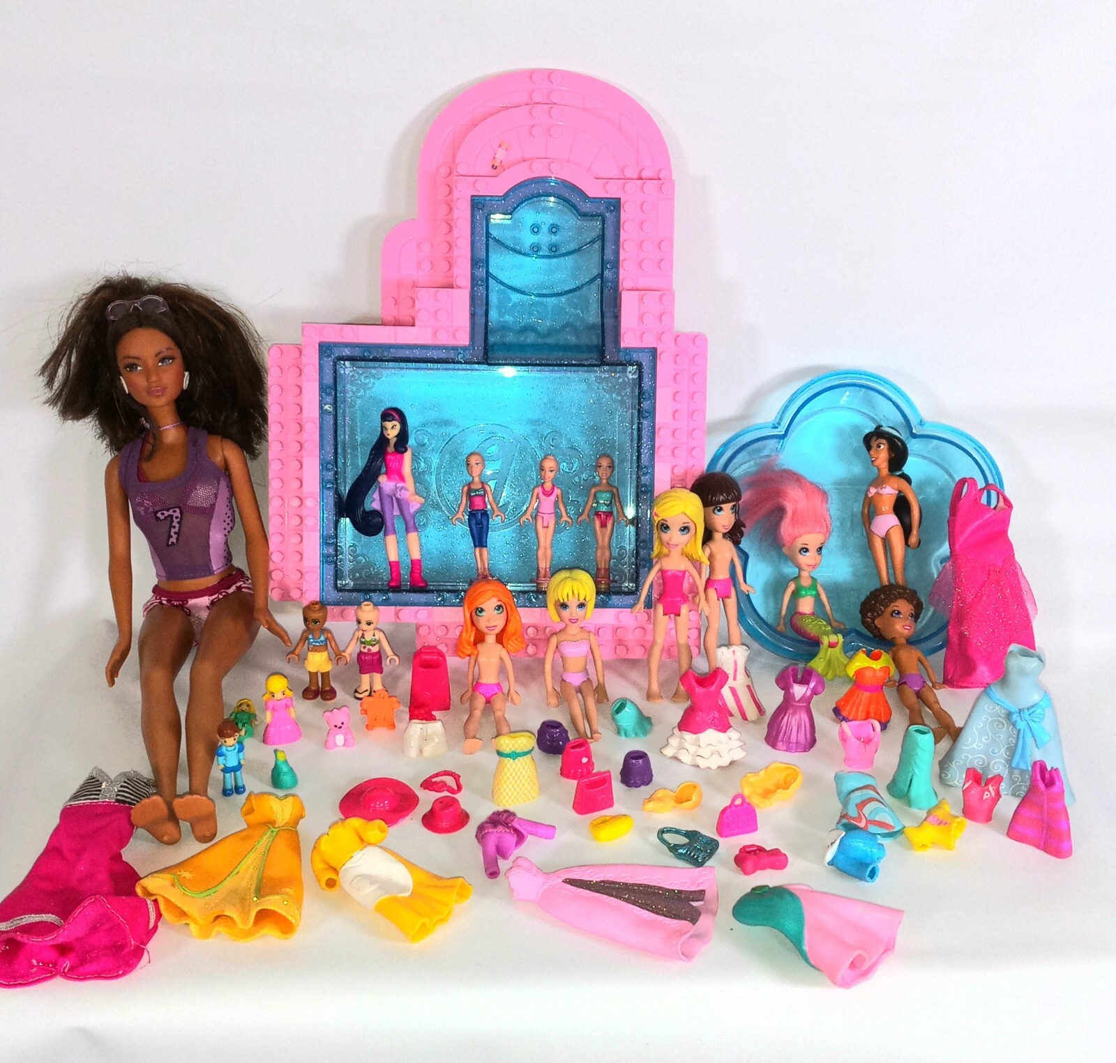 Lote-Muñecas Polly Pocket, Bluebird, Barbie, Lego Friends con accesorios mixtos