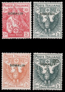 Somalia 1916 SEMI-POSTAL SET MNH #B1-B4 toned spot on B4 natural gum skips