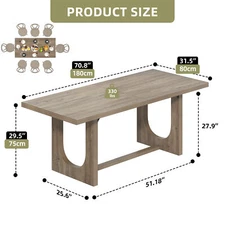 70" Dining Table 8 People Farmhouse Home Kitchen Desk Oak Wood Beige Living Room