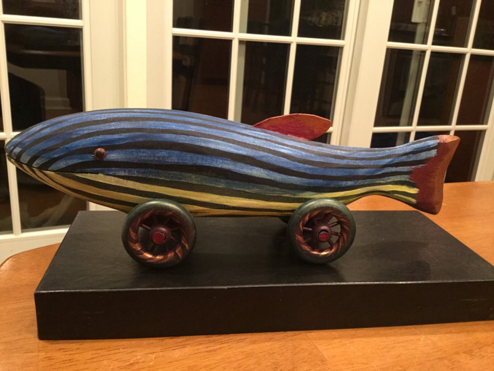 DONA DALTON signed folk art carved wooden FISH sculpture toy -BIG STRIPEY #212