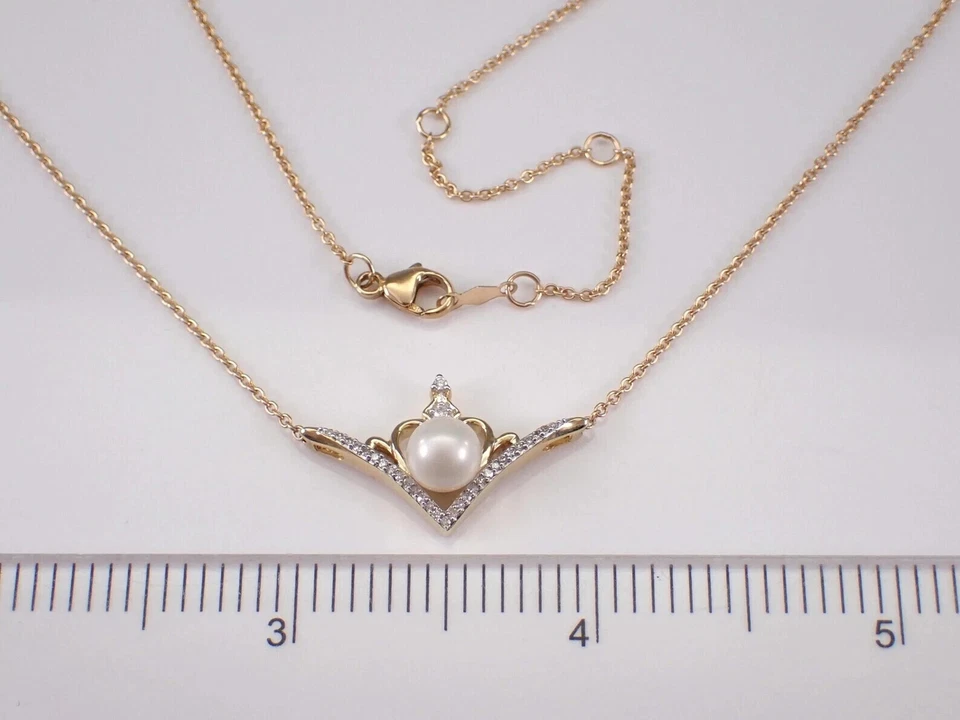 2 克拉圆形切割珍珠和 CZ 女式项链吊坠项链 14K 黄金 — 第 4/4 张图片