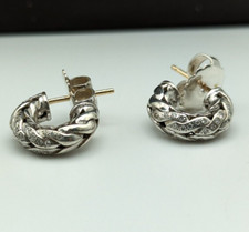 John Hardy Sterling Silver  18K Gold Diamond Chain Huggie Earrings Box  Pouch