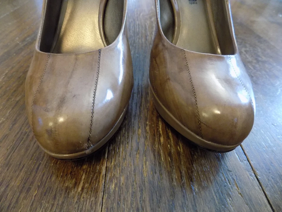 Moda Kimberly Latte marrón anguila cosida plataforma ligera zapatos de salón 3,5" tacones 8,5 Foto 3 de 4