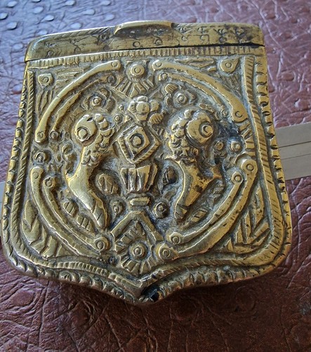 Antike Griechische/Osmanische Kartusche /Pulvertasche, Gelbmetall ca. 1830-1850 - Bild 13 von 21