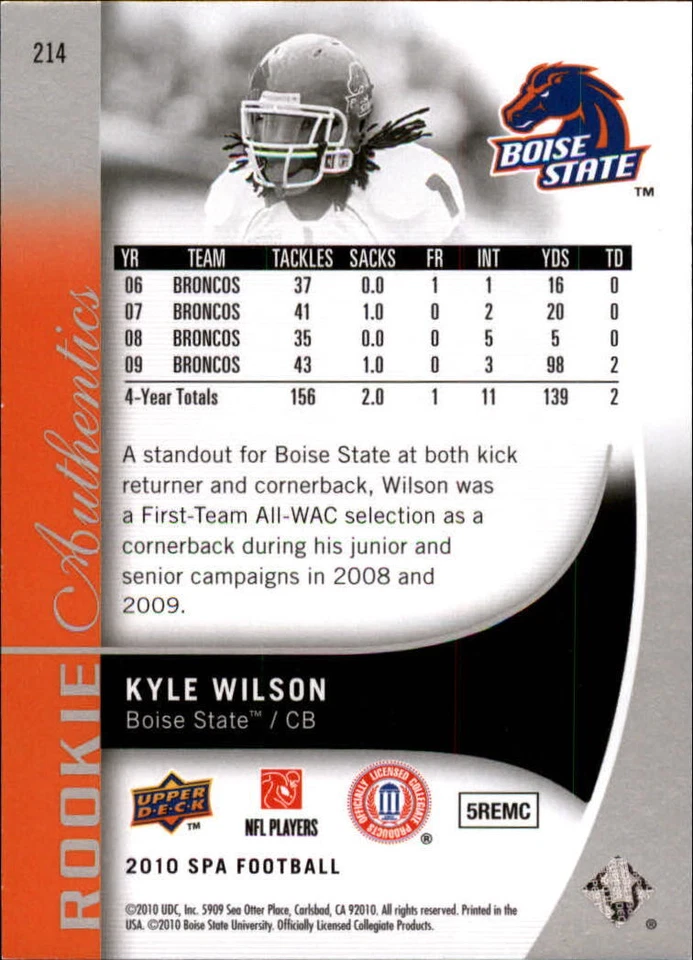 B2917- 2010 SP Authentic #214 Kyle Wilson RC /999 SAMPLE PIC - Image 2 of 2
