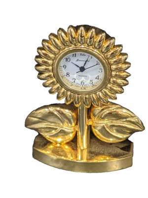 New Sunflower Shaped Mini Clock In Gold Metal Japan Movement | eBay