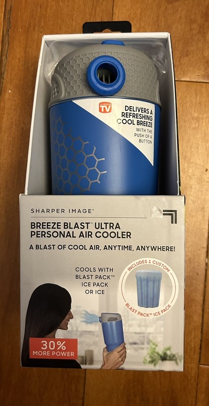 NIB Breeze Blast Sharper Image Personal Air Cooler Rechargeable Blue