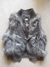 Label Lab Distressed Faux Fur & Faux Leather Waterfall Bomber Style Gilet Size 8