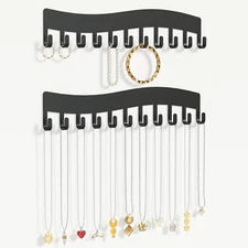 Wall Necklace Organizer Holder: Mounted Jewelry Hanging Storage Black 