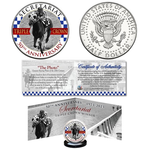 SECRETARIAT Triple Crown 50th Anniversary Famous Photo JFK Half Dollar US Coin 