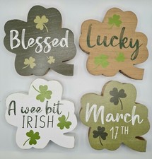 Shamrock Clover Irish Table Sign Wood Set of 4 6"x5" St. Patrick's Day Decor