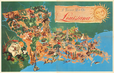 Pictorial Tourist Map Of Louisiana Wall Art Poster Print Artwork Home Decor