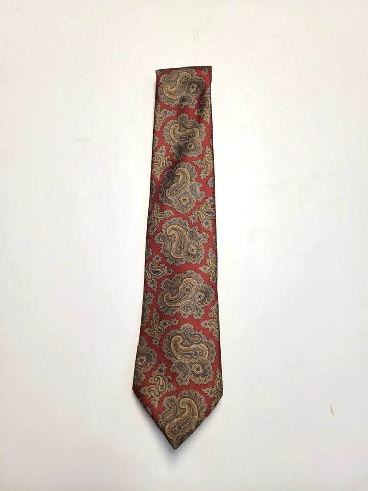 Corbata de Colección Años 90 BURBERRYS Para Hombre PAISLEY 100% Seda Quemada Rojo Marrón Azul INGLATERRA Foto 3 de 4