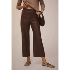 New Anthropologie The Colette Cropped Wide Leg Pants Faux Leather Brown 32P
