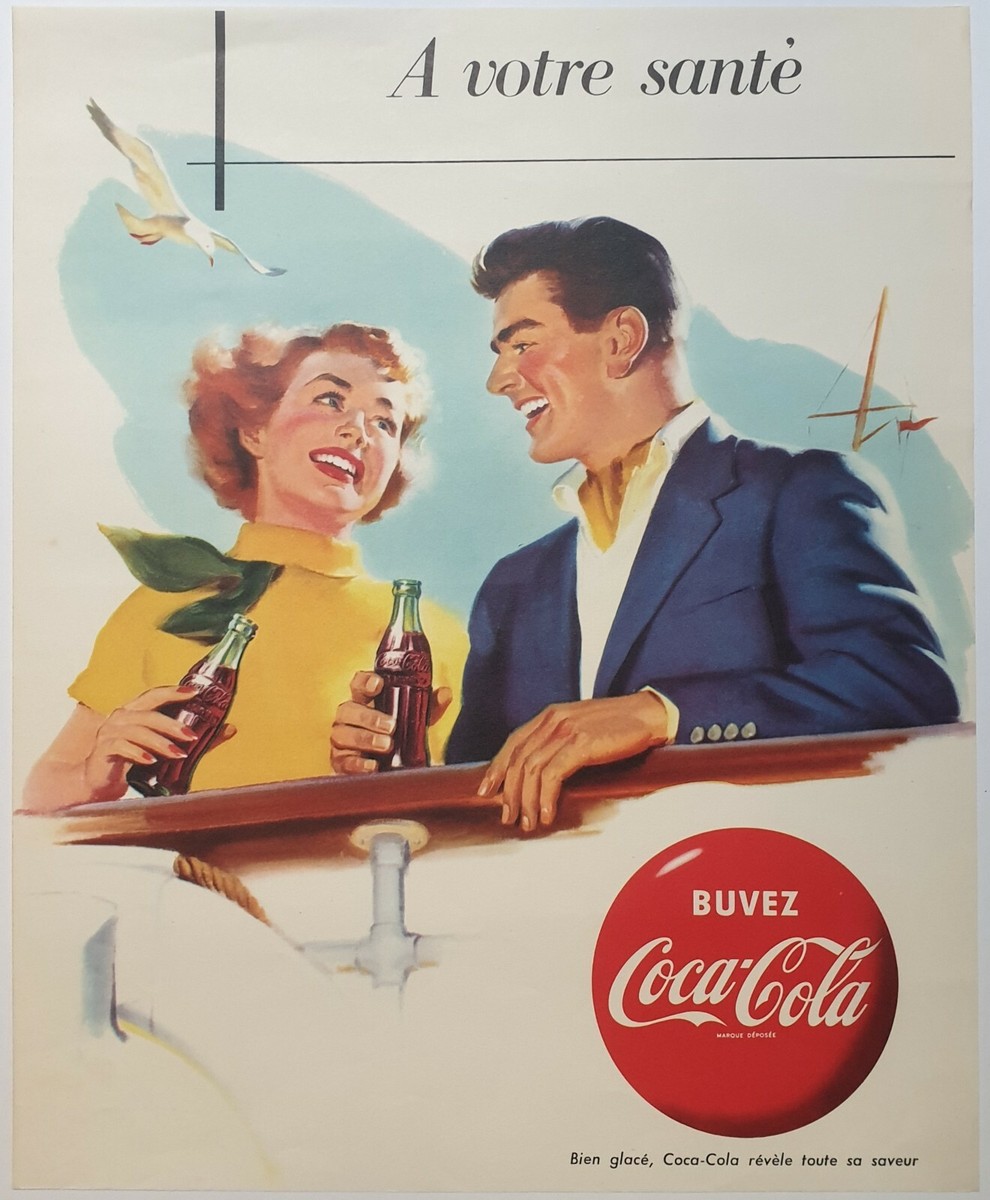 Trinken Sie COCA-COLA 1956 Original Plakat Gastronomie Getränk