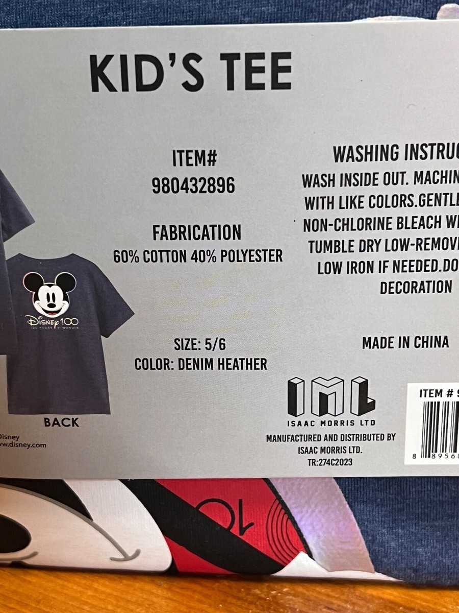 Disney 100 Kids Boys or Girls Mickey Mouse Blue T-Shirt Size 5/6
