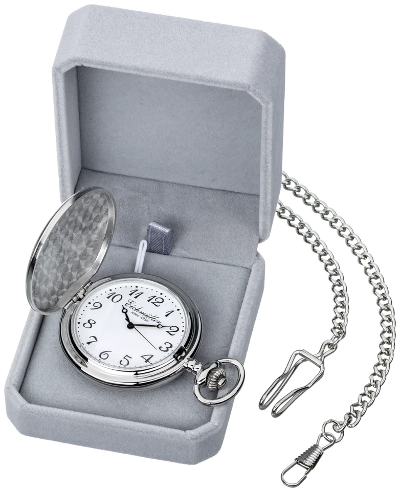 Eichmüller Savonnette Quartz Taschenuhr aufklappbar mit Karabiner Kette und Box - Bild 2 von 3