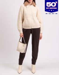 UVP2600€ LORO PIANA Kaschmir Strickjacke Gr. S elfenbein abnehmbarer Sherpa Kragen