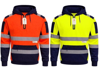 Hi Viz Workwear Hoodie reflektierend Sicherheit hohe Sichtbarkeit Viertel Reißverschluss Hoodie PSA