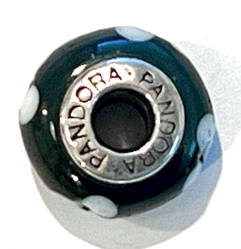 PANDORA 790604 Black Flower Glass Charm Sterling Silver Stamped ALE 925 RETIRED  - Picture 12 of 13