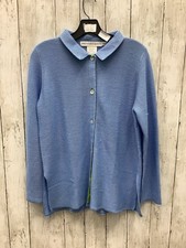 Gretchen Scott Blue Knit Button Up Collared C...