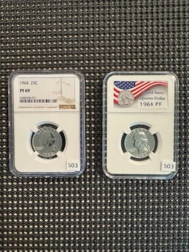 (2) 1964 25c Proof Silver Quarter Dollar  Graded and Ungraded (Item # 503)