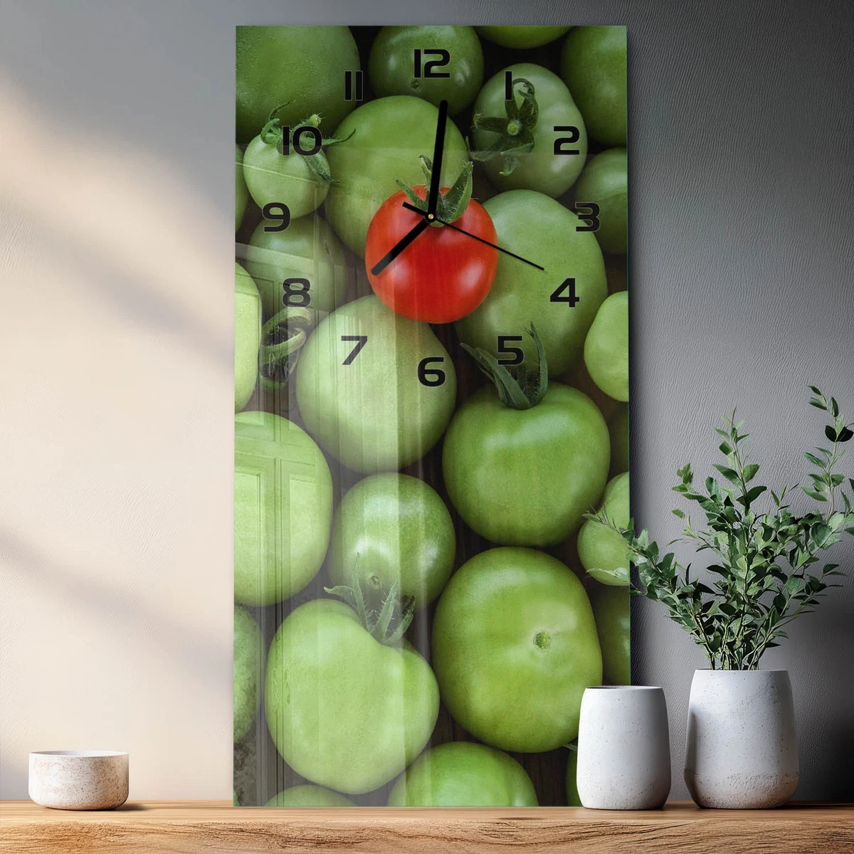 Reloj de Pared Rectangular Decorativo Cristal Templado Tomate Maduro 30x60 cm