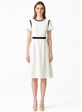 White Sheath Dress Round Neck Knee Length Work Office Business
