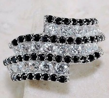 4CT Treated Black Sapphire  Topaz 925 Solid Sterling Silver Ring Sz 6 NB1-9